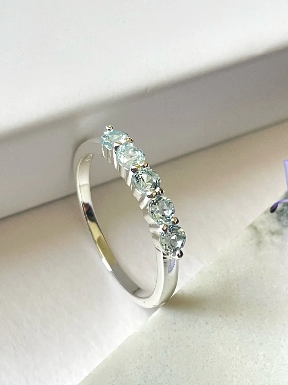 Natural Blue Topaz 925 Sterling Silver half eternity band Ring US:7